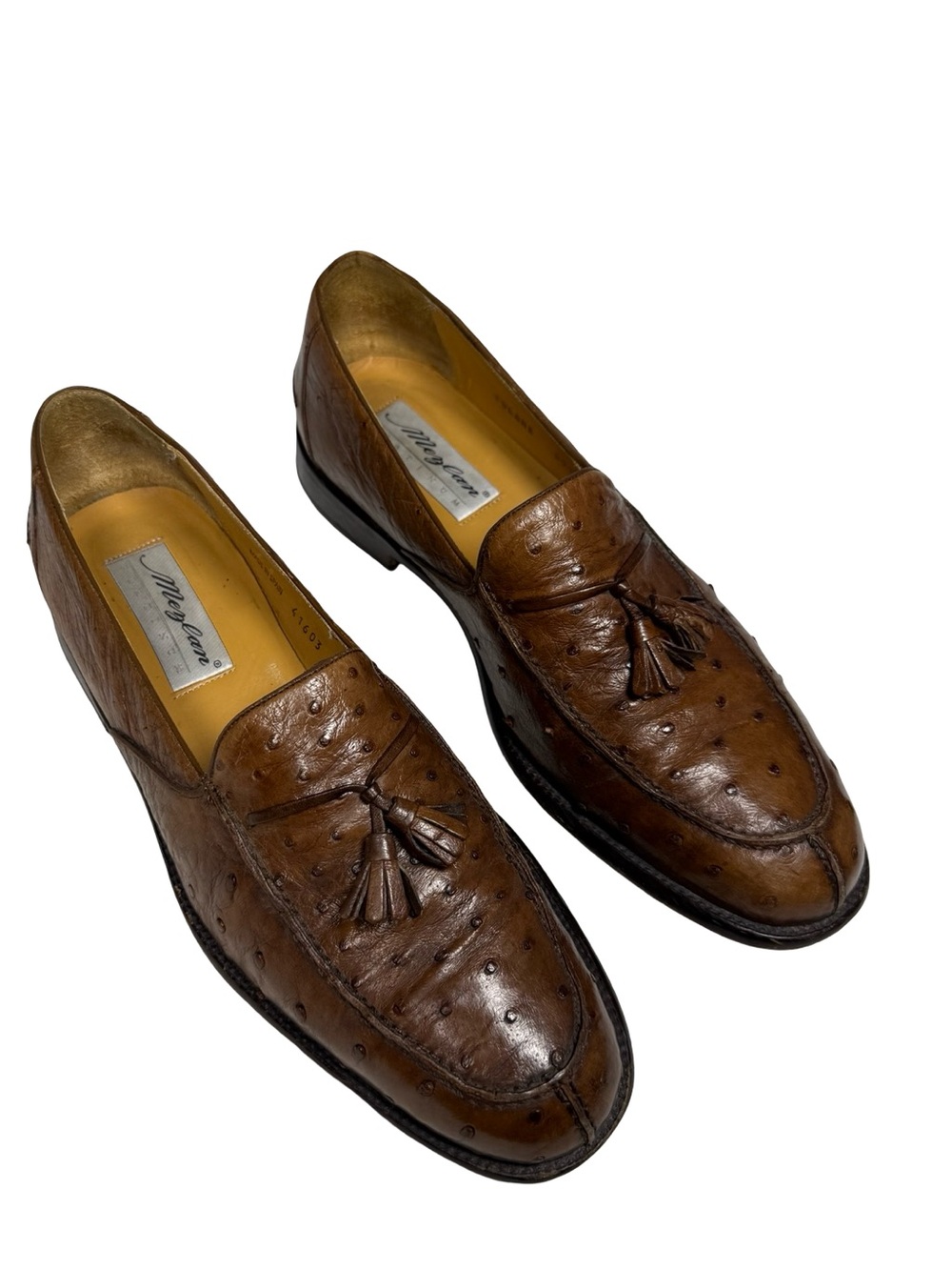 Mezlan Platinum Tulane Mens 11.5 M Brown Ostrich Leather Tassel Loafers Spain